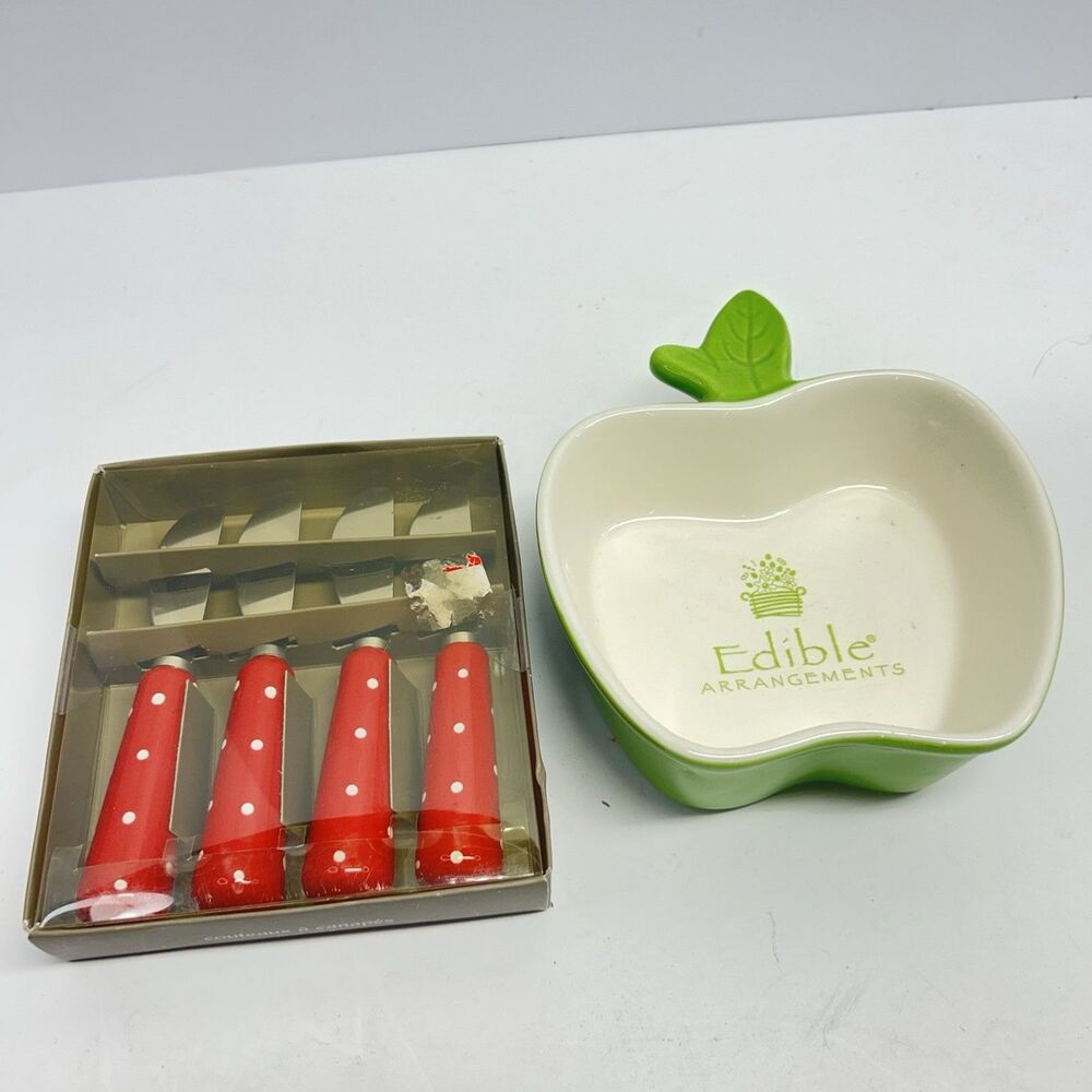 Red Polka Dot Cheese Spreader Set & Edible Arrangements Apple Bowl